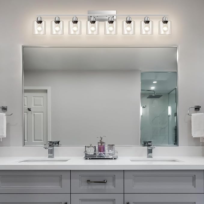 Modern Brushed Nickel 8 Light Bathroom Light Fixtures, 52 inch Vanity Lights - Image 9