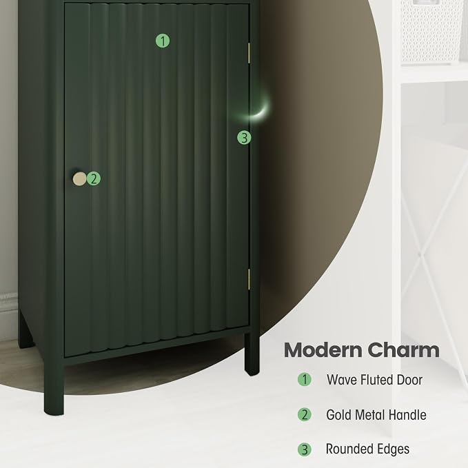 Tangkula 67" Tall Bathroom Cabinet, Narrow Floor Cabinet w/Fluted Door - Image 6