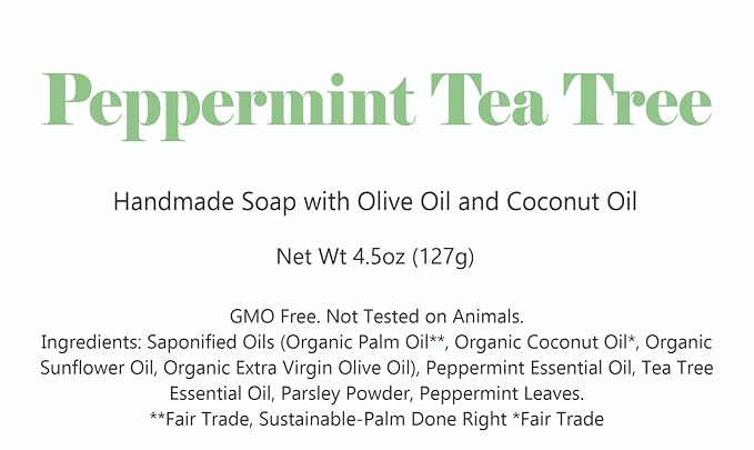 3 Pk Peppermint Tea Tree Organic Soap Bars, Handmade in USA, Natural & Cruelty - Image 2