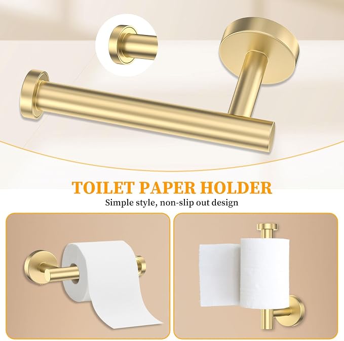Brushed Gold Towel Bar Set 5 Pieces Round Bathroom Hardware Set Includes 23.6in - Image 3
