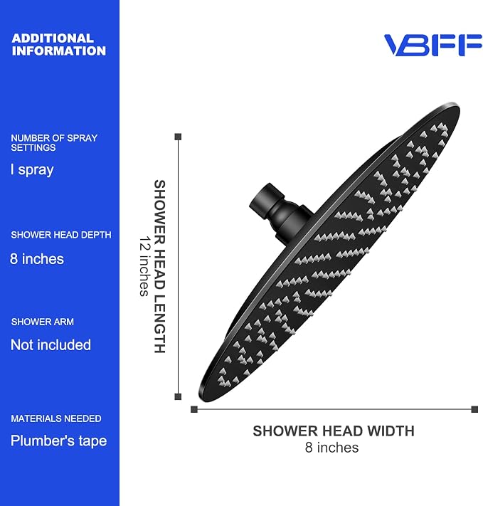 VBFF-Shower Head, rain shower head, 8 inch- Round Shower Head, 1.8 GPM Flow Rate - Image 6