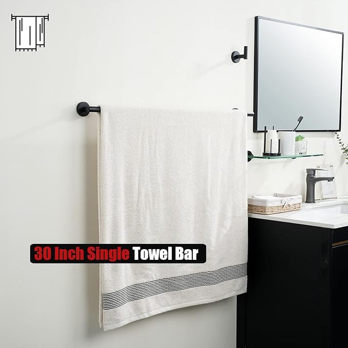 JQK Black Bath Towel Bar, 33 Inch 304 Stainless Steel Thicken 0.8mm Towel Rack - Image 5
