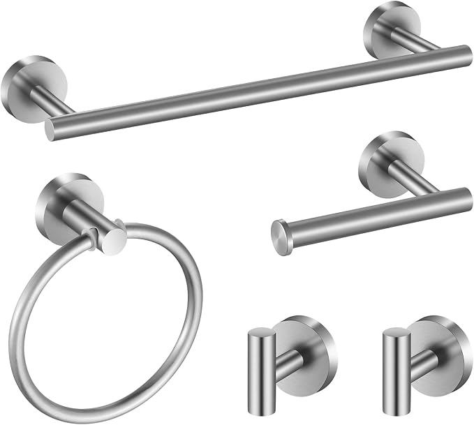 Towel Bar Set Brushed Nickel, Bathroom Towel Ring Set 5pcs Including 2pcs 16'' by Hinmood