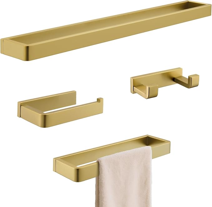Bathroom Hardware Accessories Set Brushed Gold Towel Bar Set Square Bathroom by YACVCL