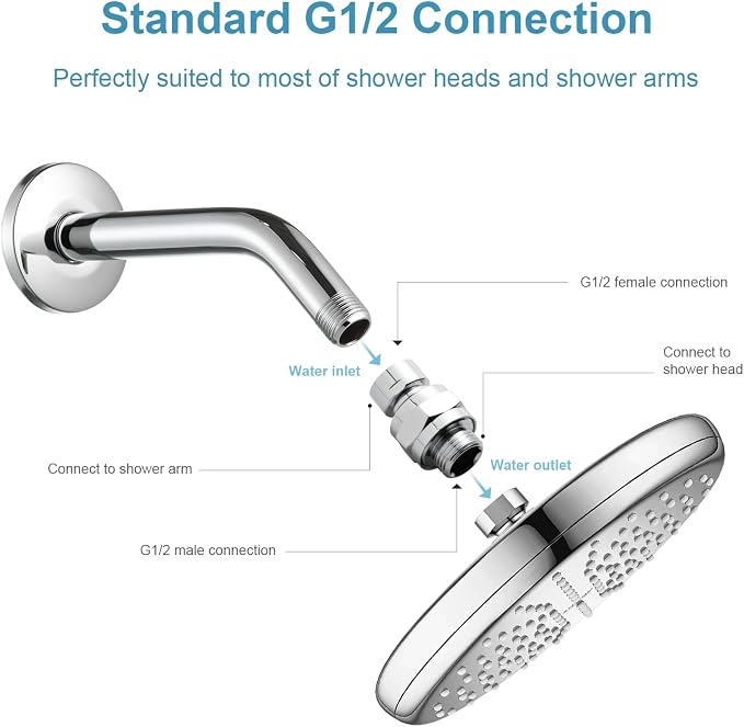 OFFO Shower Head Swivel Ball Adapter, All Metal Adjustable Shower Arm Extension - Image 5
