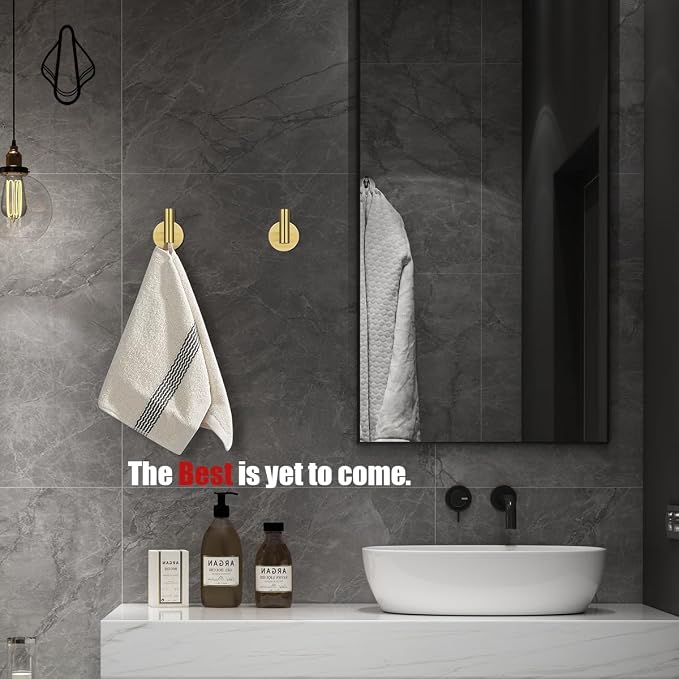 JQK Self Adhesive Towel Hook Gold, No Drill Stick on Coat Robe Clothes Wall Hook - Image 4