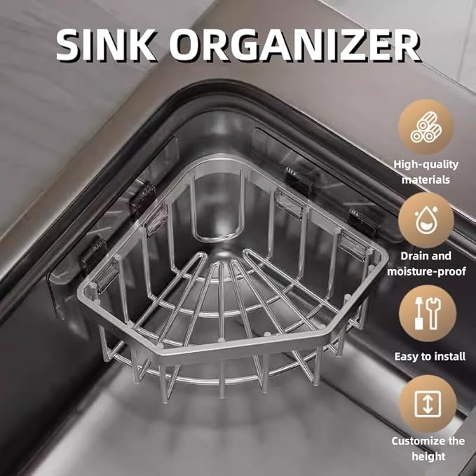 Wall Mounted Sink Caddy Organizer, Carbon Steel Kitchen Sponge Holder - Image 2