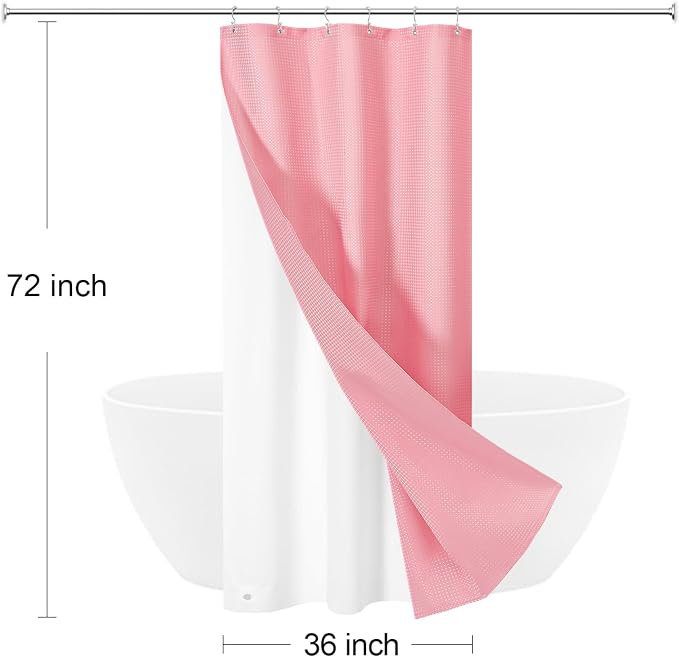3 in 1 Stall Half Size Pink Shower Curtain Set-36 W x 72 H, Modern Waffle - Image 8