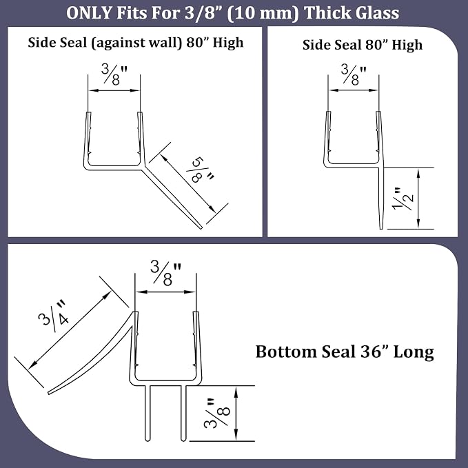 Shower Door Seal Strips – Includes 1 PC 36" Bottom Seal and 2 PCs 80" Side Seals - Image 7