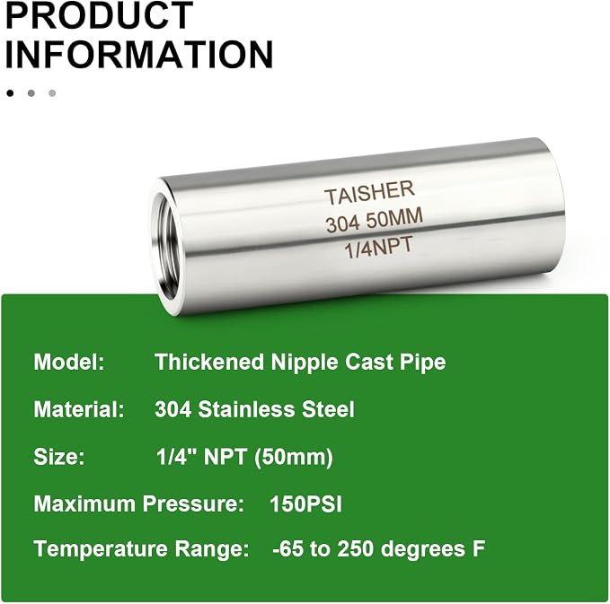 TAISHER 2PCS Stainless Steel Pipe Fittings, 1/4" NPT Female x 1/4" NPT Female - Image 5