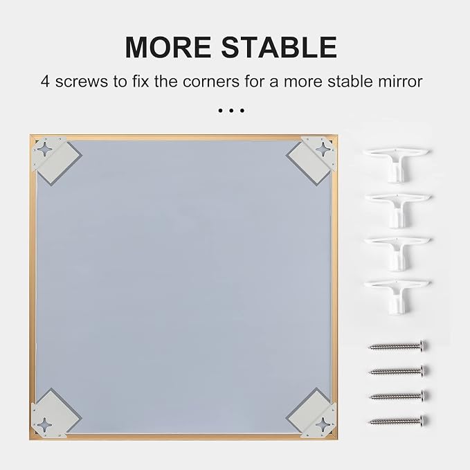 30x30 Inch Gold Bathroom Mirror, Copper-Free Mirror, Aluminum Alloy Frame - Image 8