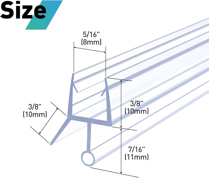 Shower Door Bottom Seal, Frameless Glass Seal Strip to Seal 11mm Gap, Stop - Image 2