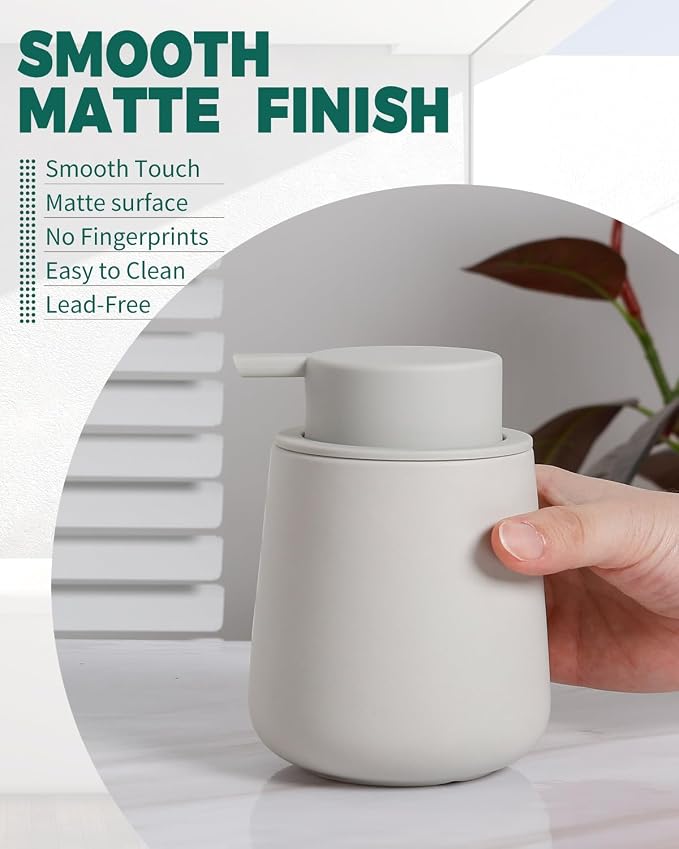 Bosilunlife Ceramic Foaming Soap Dispenser - 12oz Matte Grey Foam Hand Wash - Image 5