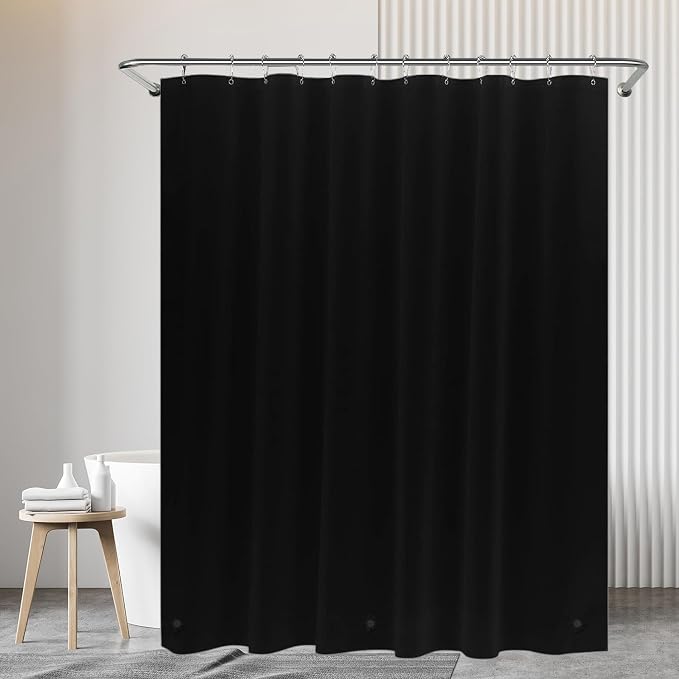 Black Plastic Shower Curtain Liner 60W x 72H Inches, PEVA Shower Liner - Image 2