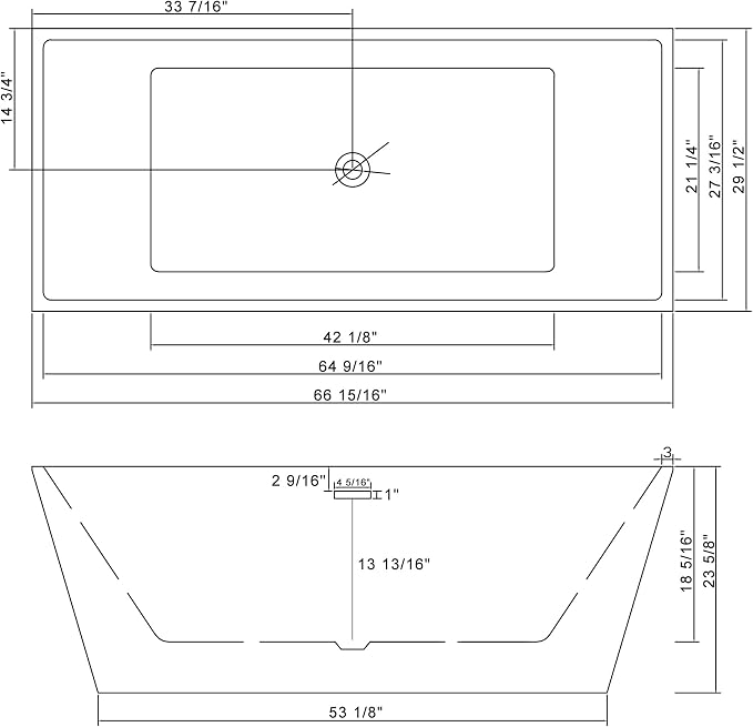 Logmey 67 Inch Bathtub White Acrylic Freestanding Rectangle Deep Soaking Tub - Image 8