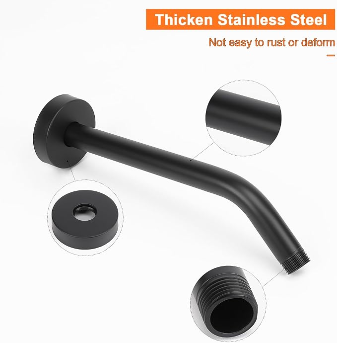 HarJue Shower Arm with Flange and Teflon Tape, Wall Mounted Shower Pipe 304 - Image 3