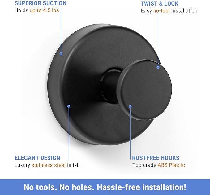 Suction Cup Hooks for Shower, Bathroom Hooks for Towels Stainless Steel Wall - Image 3