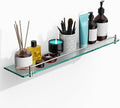 24 Inch Glass Bathroom Shelves, Brushed Nickel Floating Shelves by HOMELIFE