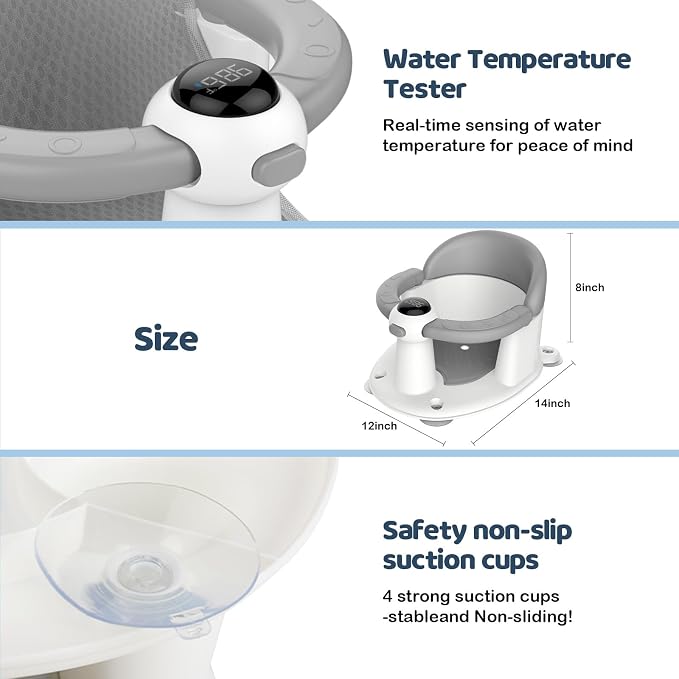 Baby Bath Seat-for Babies 6 Months & up, Water Temperature Display+Soft Cushion - Image 3