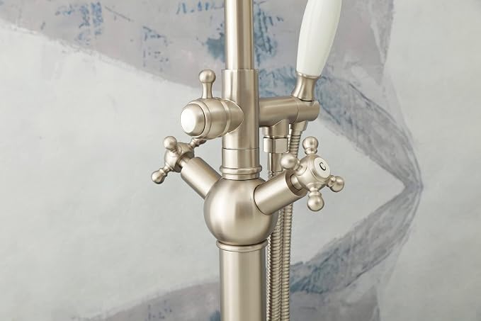 SITGES Solid Brass Freestanding Bathtub Faucet, Bathroom Floor Mount Tub Filler - Image 3