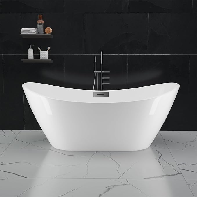 59 Inch Freestanding Acrylic Bathtub, Modern Soaking Tub by Unknown