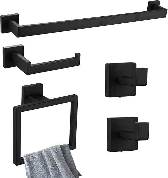Matte Black Bathroom Accessories Set, 22.2 Inch Bath Towel Bar Set, Stainless by Unknown