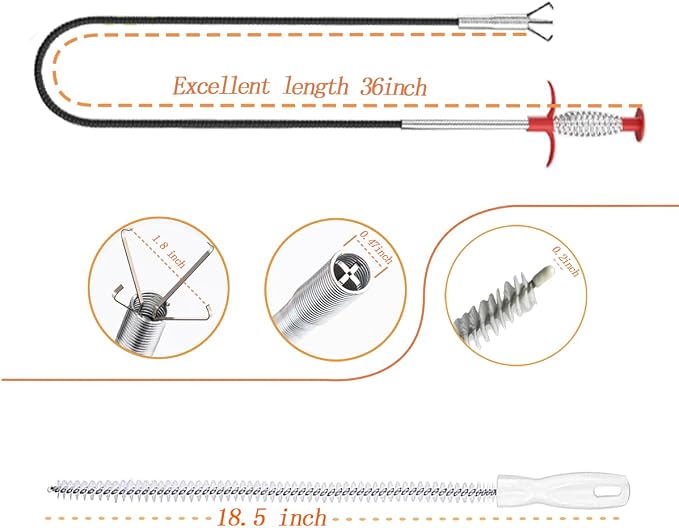 36inch Drain Snake Hair Clog Remover-Drain Auger Hair Catcher & Cleaning - Image 2