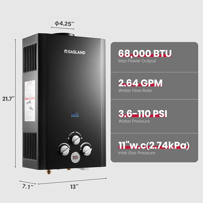 GASLAND 2.64GPM Propane Tankless Water Heater Outdoor 10L - Image 3