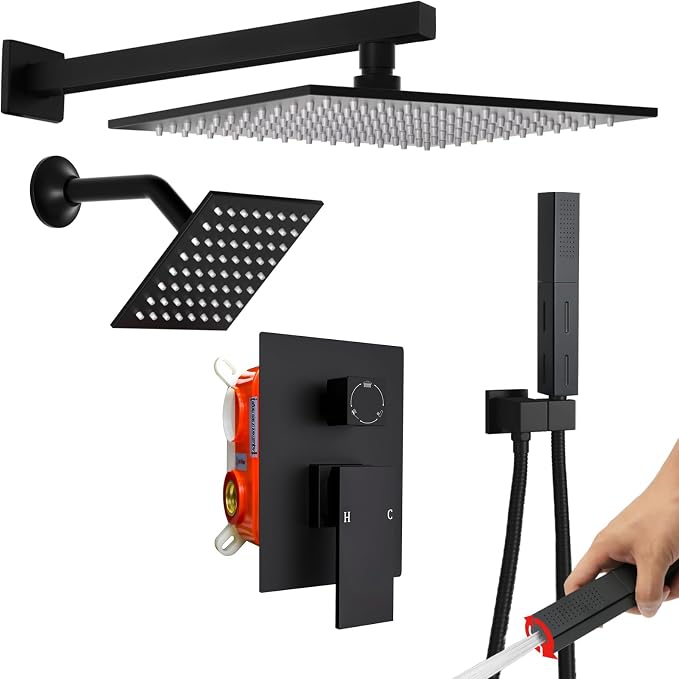 ENGA Shower Faucet Set, Dual Head Shower System 10" & 6" Square Rain Shower by Enga