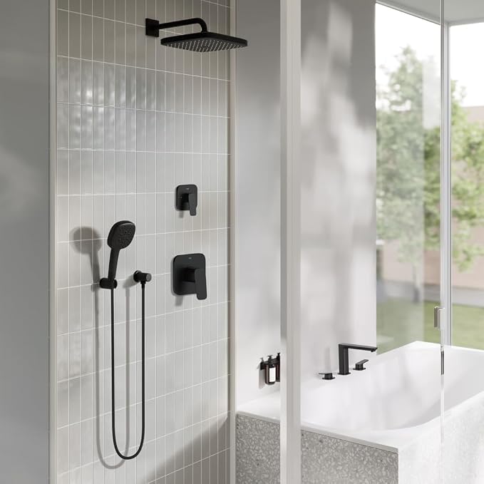 Grohe 1019232430 Cubeo 3-Hole 2-Handle Deck Mount Tub Filler, Matte Black - Image 2