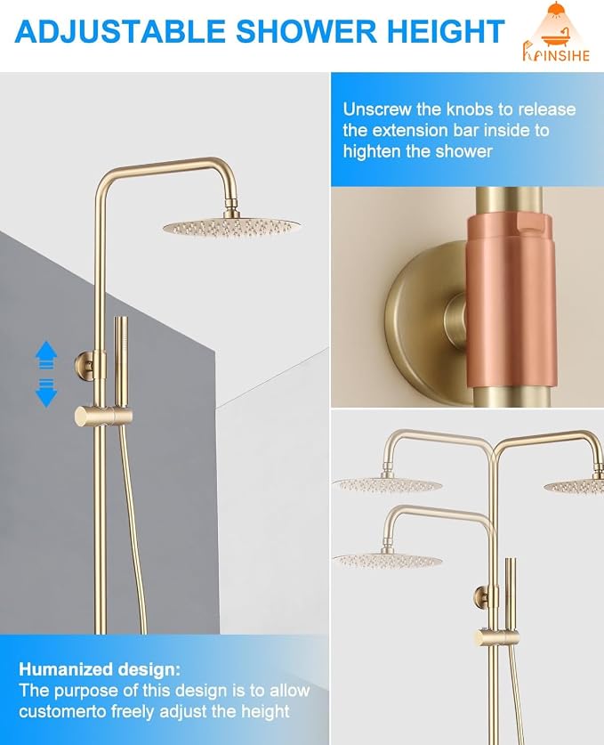 Outdoor Shower Kit Gold, Exposed Shower System - Image 7