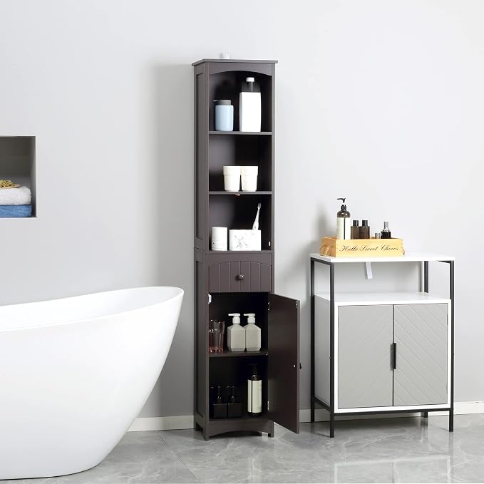 HOMCOM Bathroom Storage Cabinet, Free Standing Bathroom Storage Unit, Tall - Image 2
