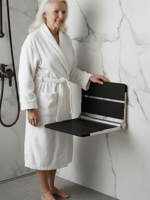 17.5'' Folding Shower Seat Wall Mounted, HDPS Fold Down Shower Bench - Image 2
