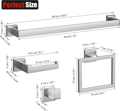 15-Piece Brushed Nickel Bathroom Accessories Set – 23.6" Towel Bar, Towel Ring - Image 2