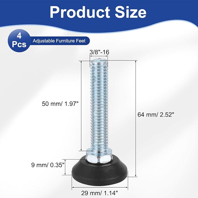 uxcell 3/8"-16 Thread Furniture Feet Levelers - Image 2