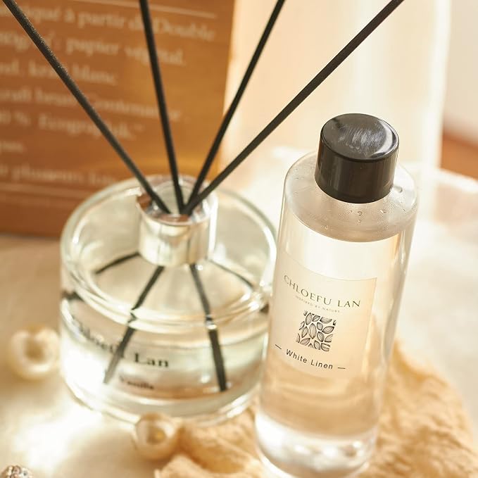 Chloefu LAN Fresh Linen Reéd Diffuser Refill 200ml/6.76 fl oz, Natural - Image 5
