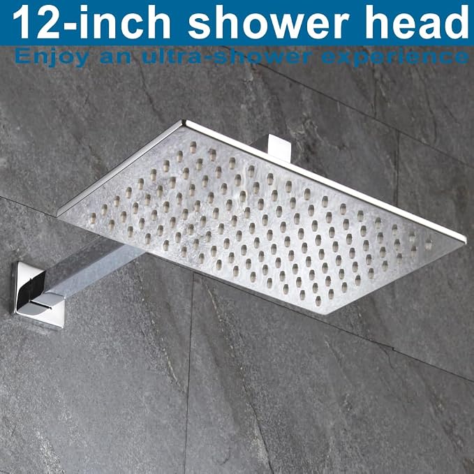 Shower Faucet Set Chrome Rainfall 12“ Rectangle Stainless Steel Shower Head and - Image 3