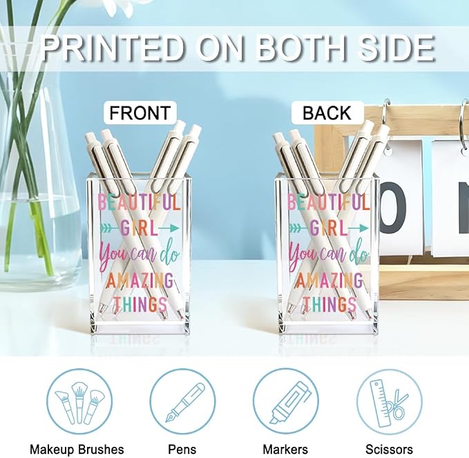 Beautiful Girl You Can Do Amazing Things Acrylic Cosmetic Holder, Inspirational - Image 3