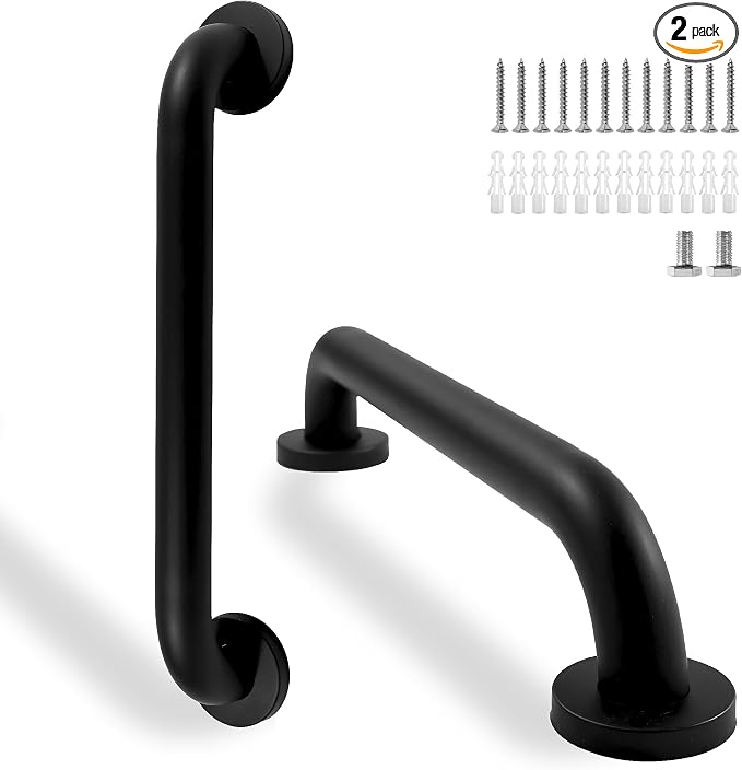 Shower Grab Bar, 2 Pack 16 Inch Black Bathroom Grab Bar, 1.25" Diameter 304 by Rackickyer