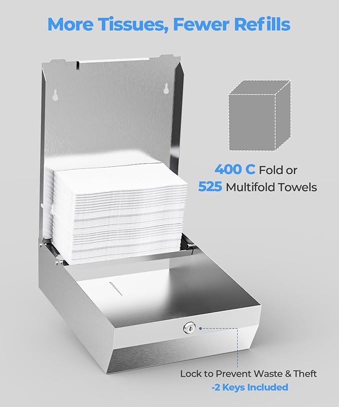 Paper Towel Dispenser Wall Mount, Brushed Stainless Steel Commercial Paper - Image 2