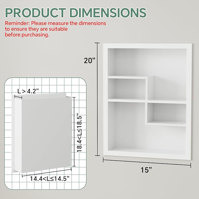 Stainless Steel Recessed Medicine Cabinet 14 * 18, Rust-proof Metal Wall Niche - Image 2