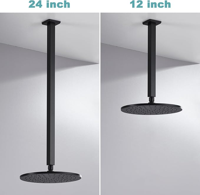 BESTILL 24 Inch Matte Black Ceiling Mount Shower Arm and Flange, Square Rain - Image 4