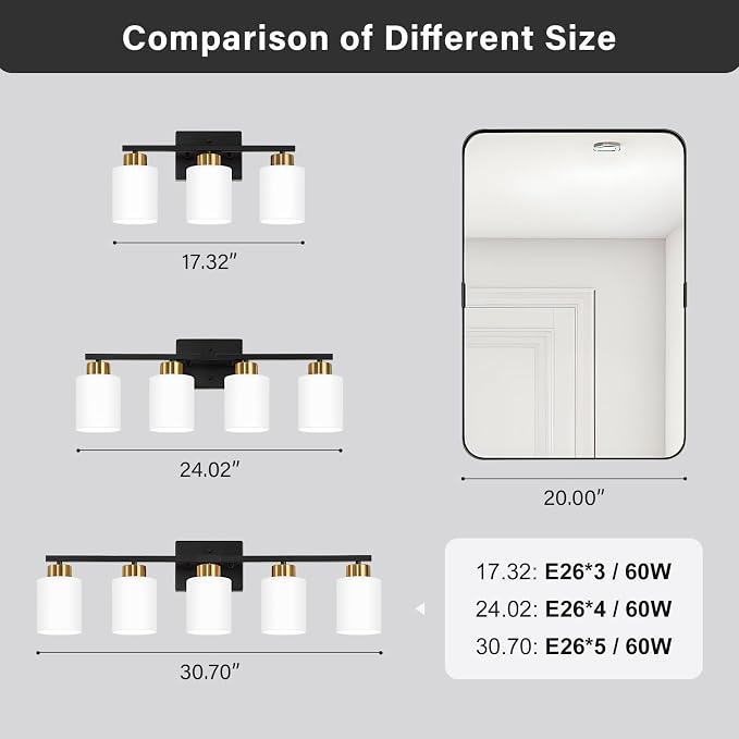 Black and Gold Bathroom Light Fixtures, 3-Light Modern Vanity Light Over Mirror - Image 6