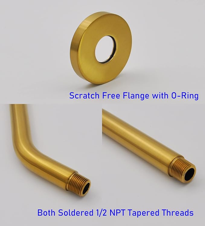 Aquaiaw Shower Arm and O-Ring Flange, 6 inch, Solid Brass, Brushed Gold - Image 4