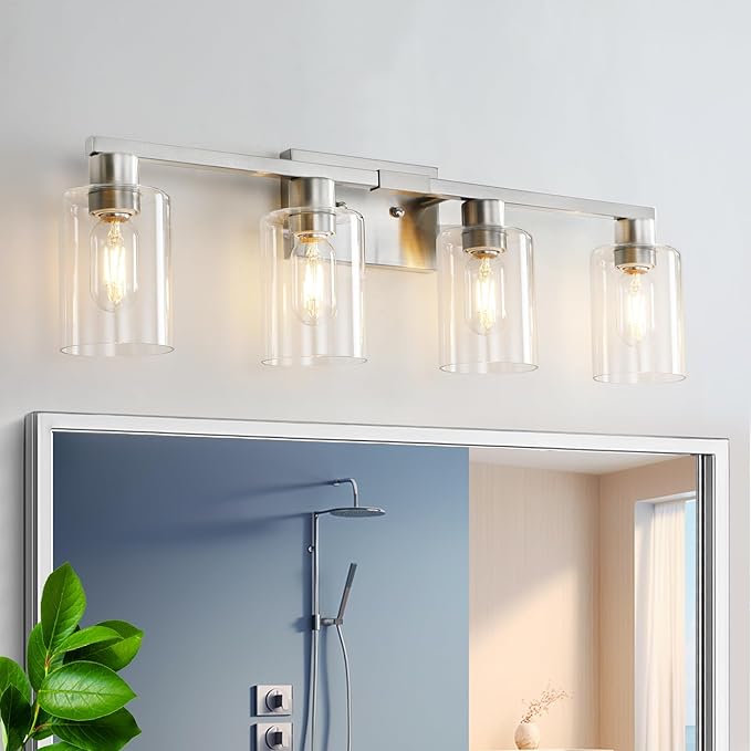 4 Light Bathroom Light Fixtures, Brushed Nickel Modern Bathroom Vanity Light by SOPEASGlobalperspective