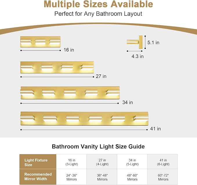 Modern LED Small Bathroom Lights Fixtures, Metal Gold Acrylic Wall Lighting - Image 4