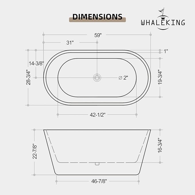 59 inch Freestanding Soaking Bathtub, Modern Stand Alone Free Standing Acrylic - Image 7