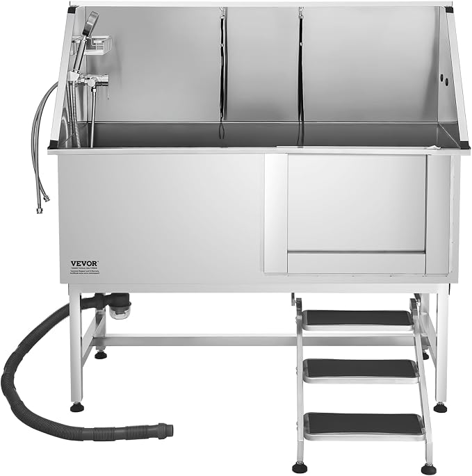 VEVOR Stainless Steel Dog Washing Station, 62 inch Pet Grooming Tub w/Stairs - Image 9