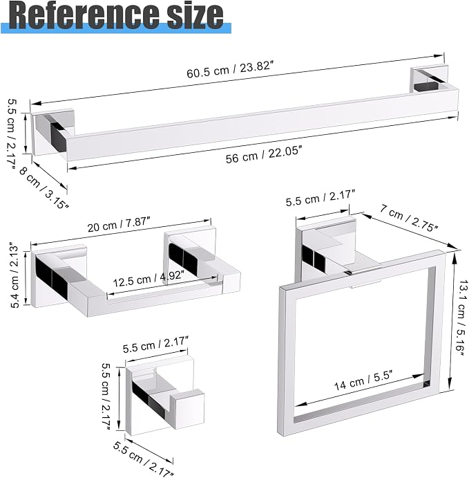 TURS 10-Piece Bathroom Hardware Accessories Set Chrome Towel Bar Holder Set - Image 6