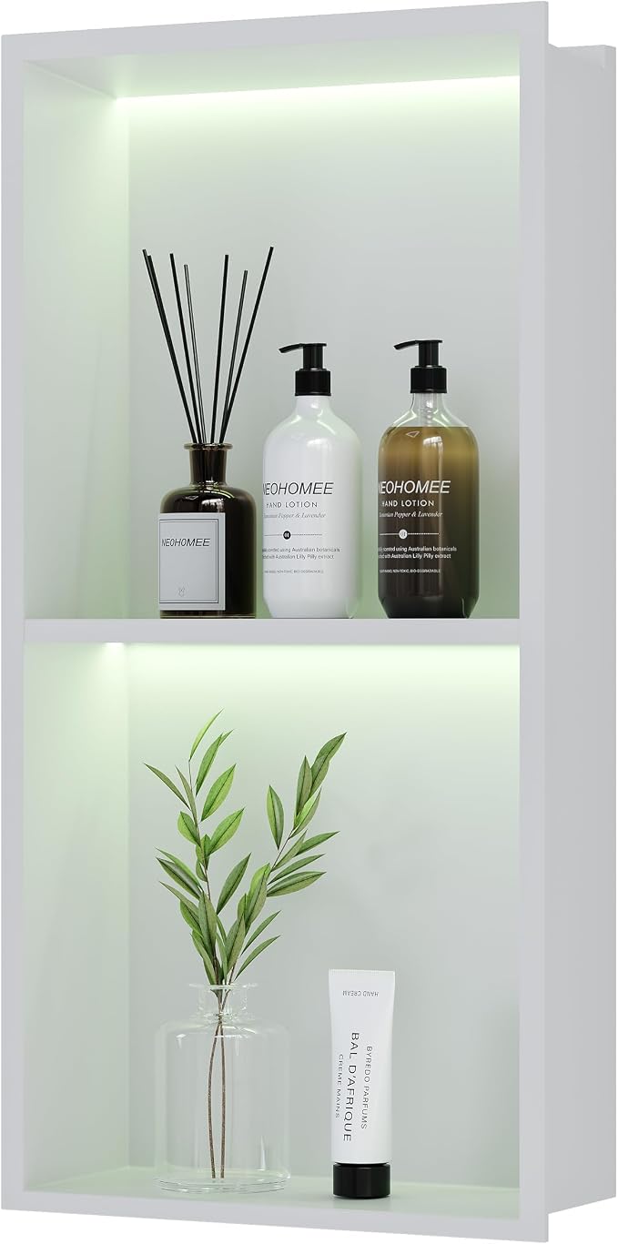 2-Tiers 12x24 Wall Niche with RGB LED Light Strips, Stainless Steel Bathroom - Image 6